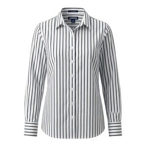 Lands End No Iron Supima Cotton Striped Button Down Shirt Womens 16P Blue White